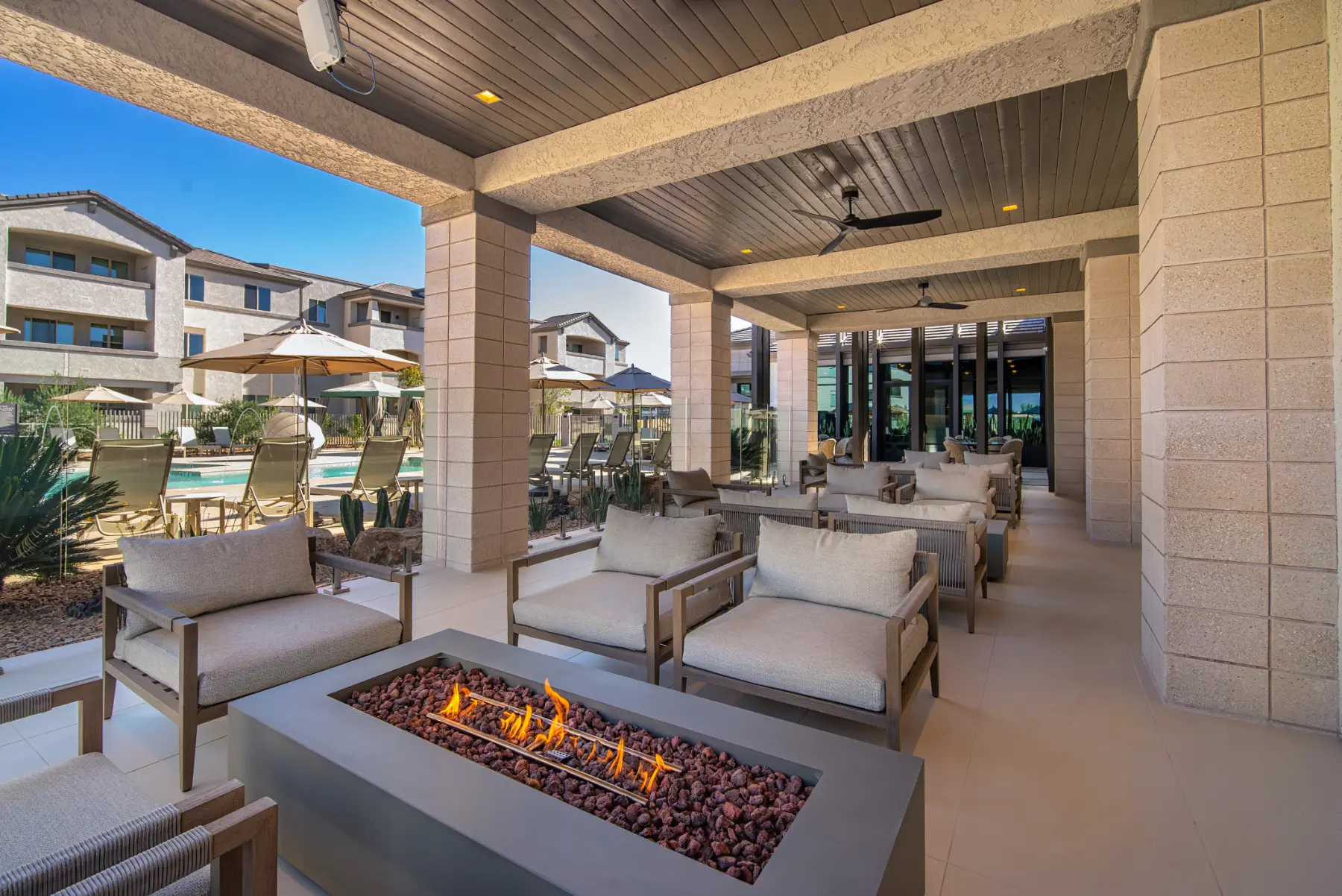 Encantada La Estancia firepit by the pool