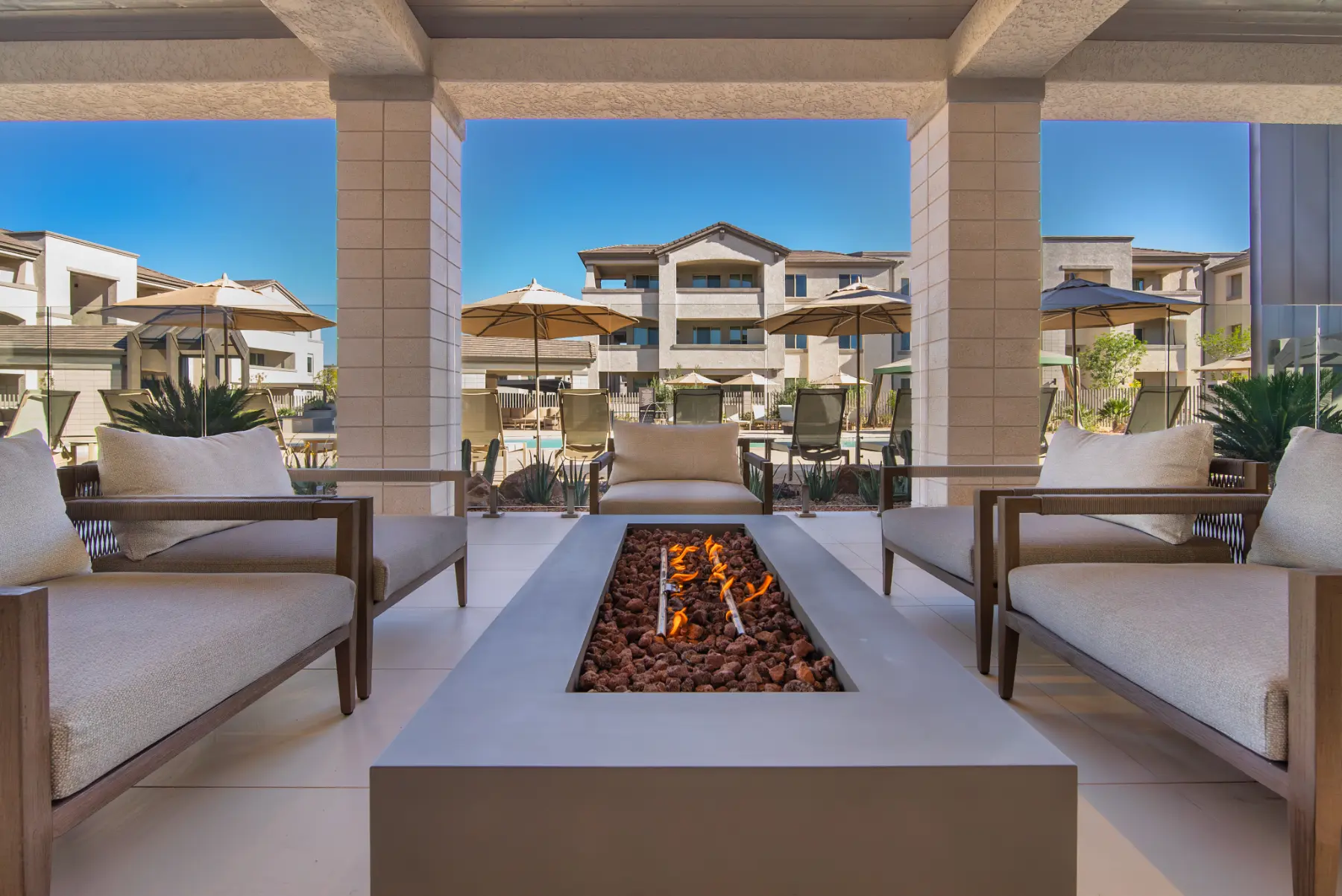Encantada La Estancia firepit by the pool