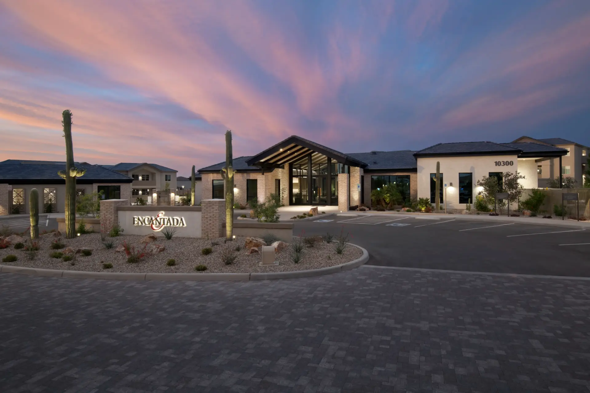 Encantada Gladden Farms exterior at twilight